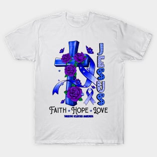 Tuberous Sclerosis Awareness - Jesus Cross ribbon Faith T-Shirt